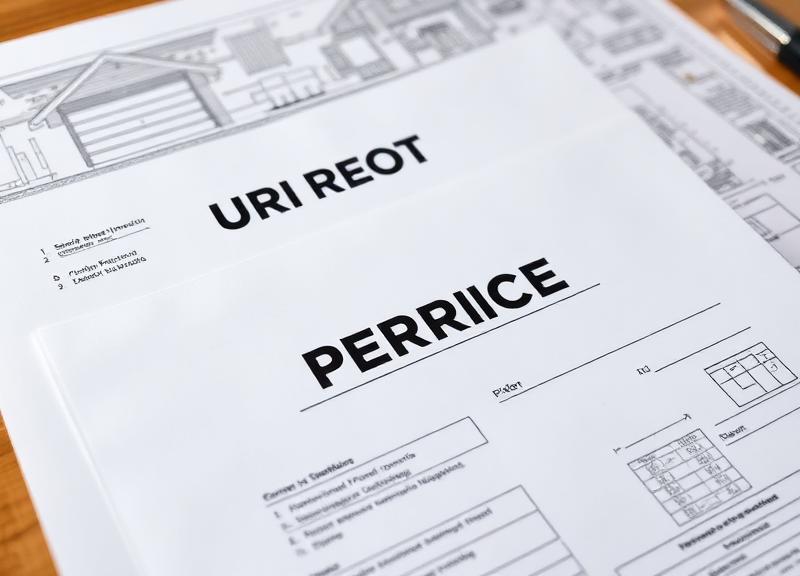 Professional contractor reviewing building permit documents for garage door installation