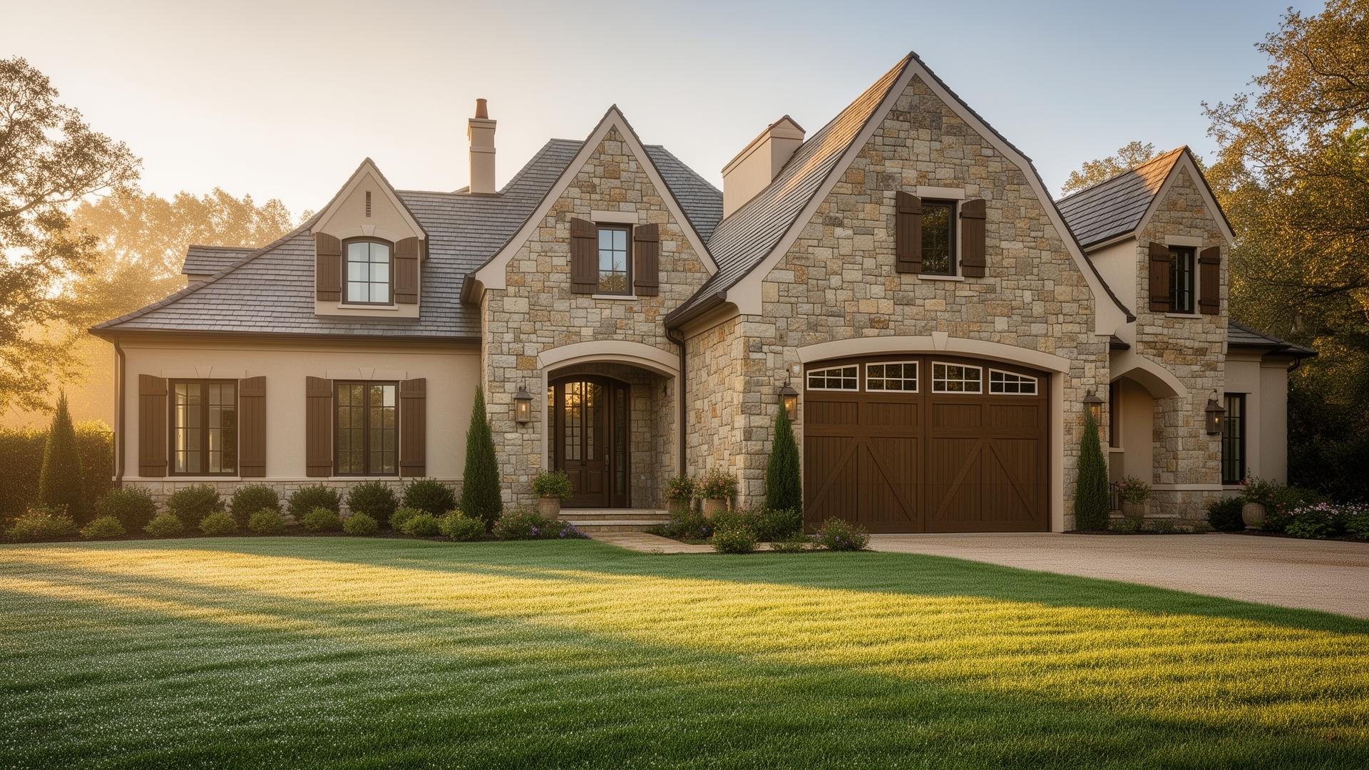 Beautiful craftsman style garage doors on a French country estate home in Murphy, NC